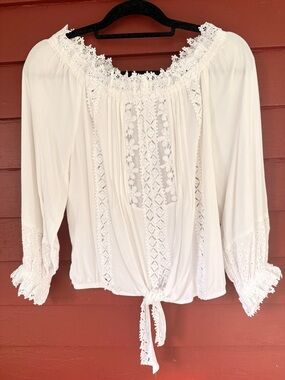 Mazik Cream Crochet-Trim Tie-Hem Peasant Blouse